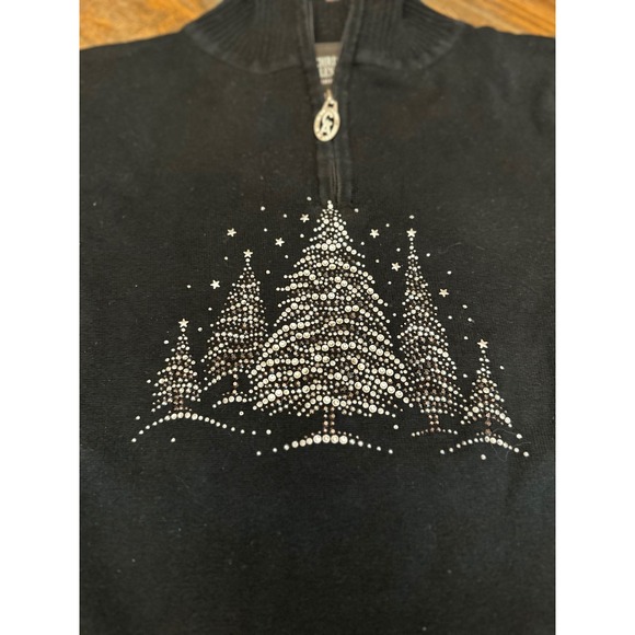 Christine Alexander Christmas Tree Rhinestone Quarter Zip Sweater Large - Picture 3 of 10